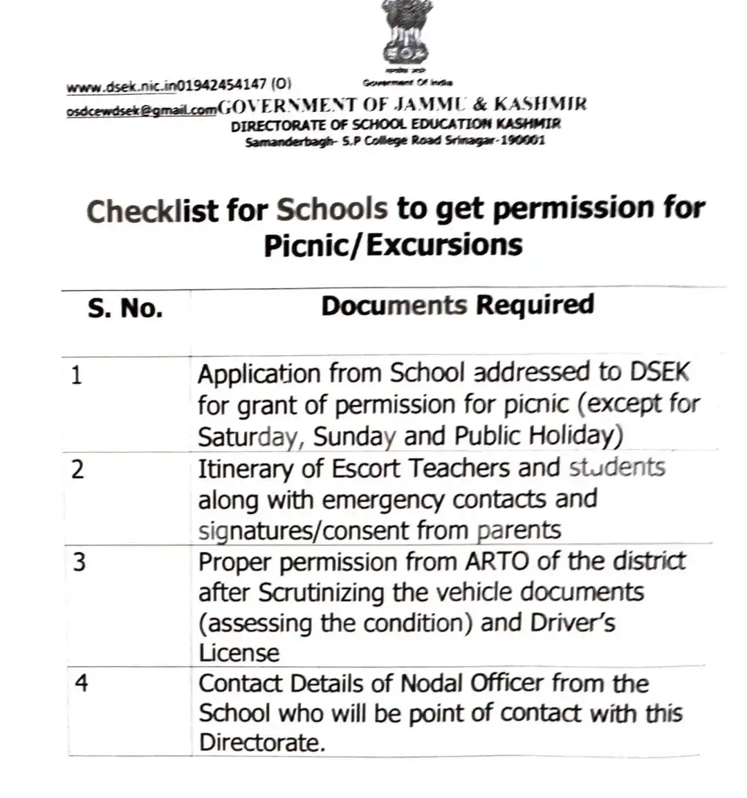 Image from Govt. Orders Only: *Checklist for Schools to get permission for Picnic/Excursion*...