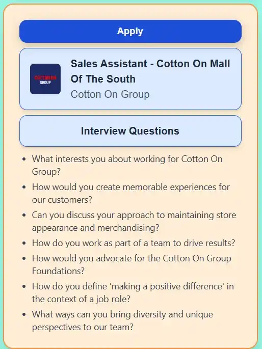 Image from Prayer and Career Guidance : Cotton On Group - Sales Assistant - Cotton On Mall Of The South  📍 Lo...