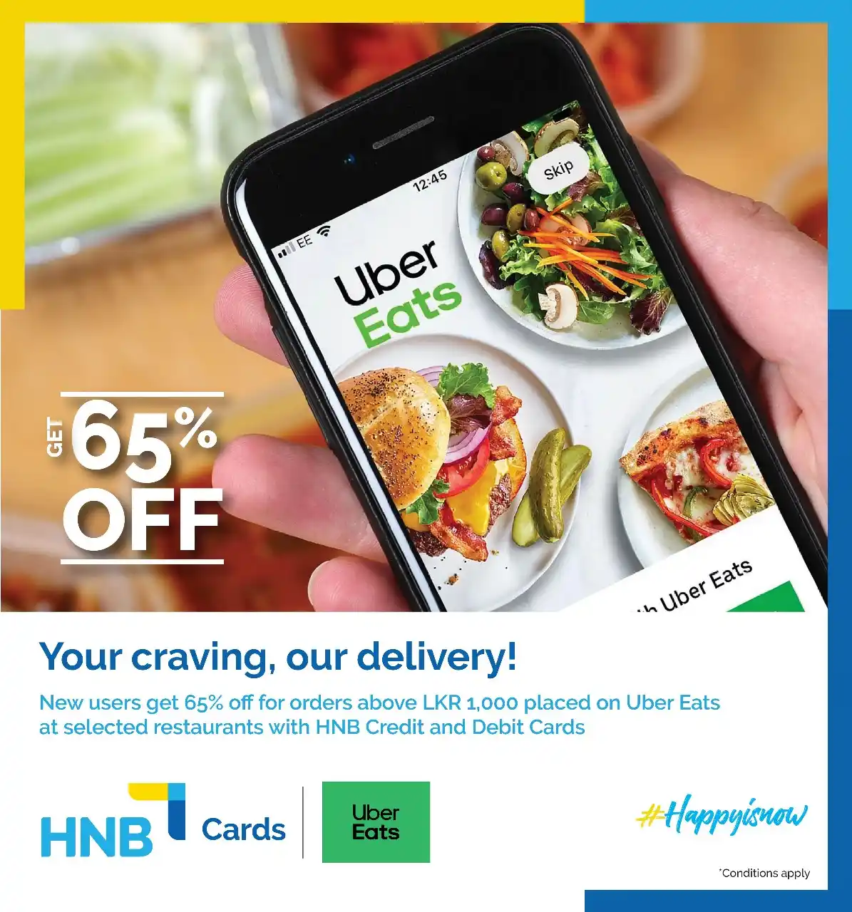 Image from Hatton National Bank: Dig into delicious savings! New users enjoy 65% off on Uber Eats orde...