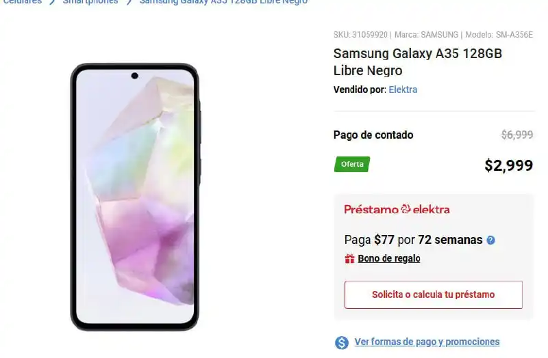 Image from Ofertones México : Elektra: Samsung Galaxy A35 128GB Libre Negro 👉Ver Oferta: https://b...
