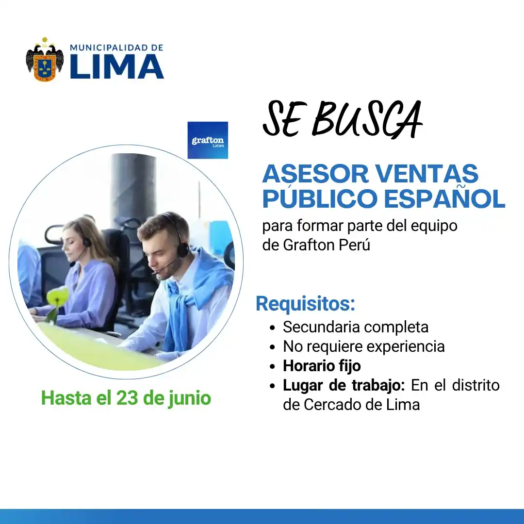 Image from Lima Emplea 💼💼: 📞🇪🇸 *¡ALÓ, MADRID! ¡GRAFTON PERÚ TE LLAMA!* ¿Tienes actitud, energí...