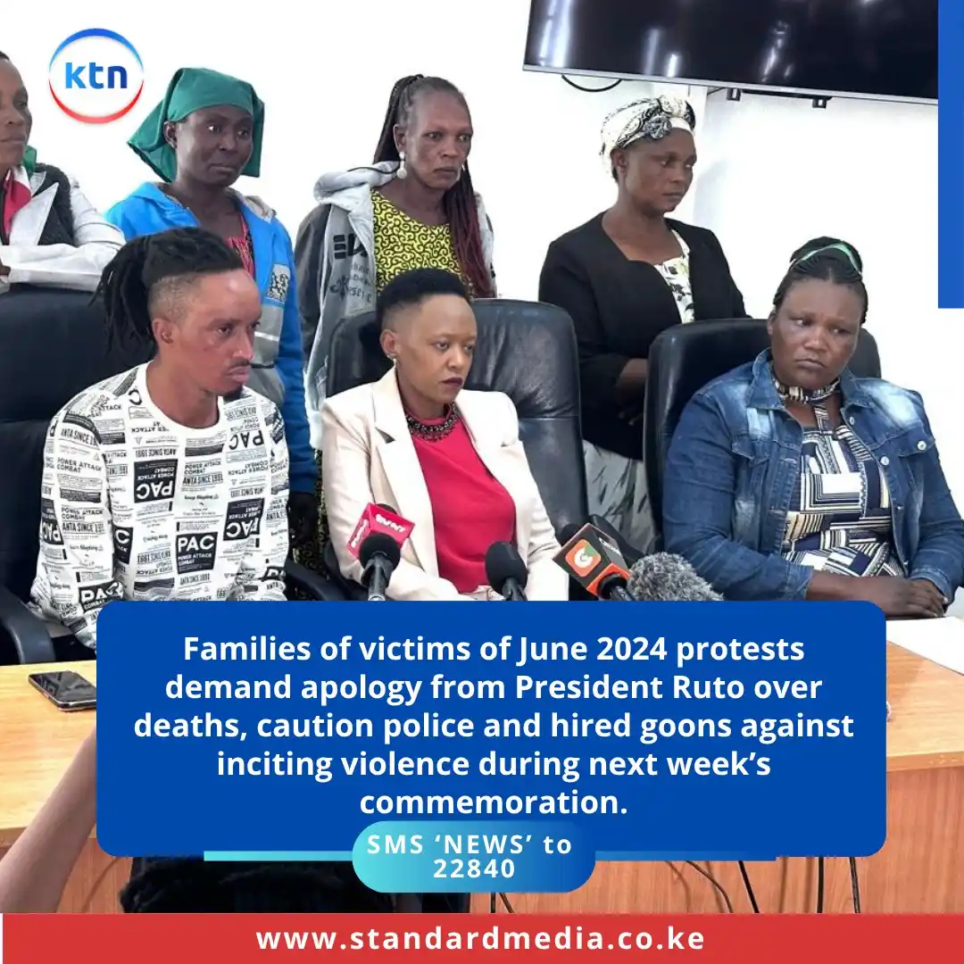 Image from KTN News: Families of victims of June 2024 protests demand apology from Presiden...