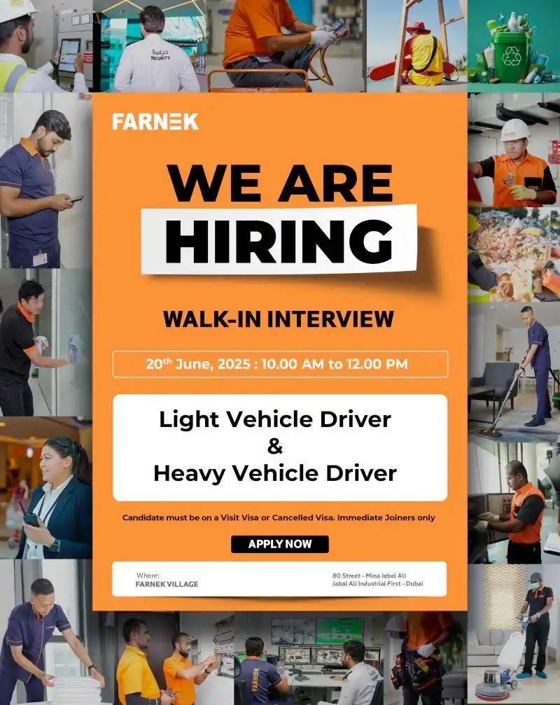 Image from UAE Jobs - Updates: Farnek Services LLC Walk-In Interviews | 20th June 2025 *Open Positi...