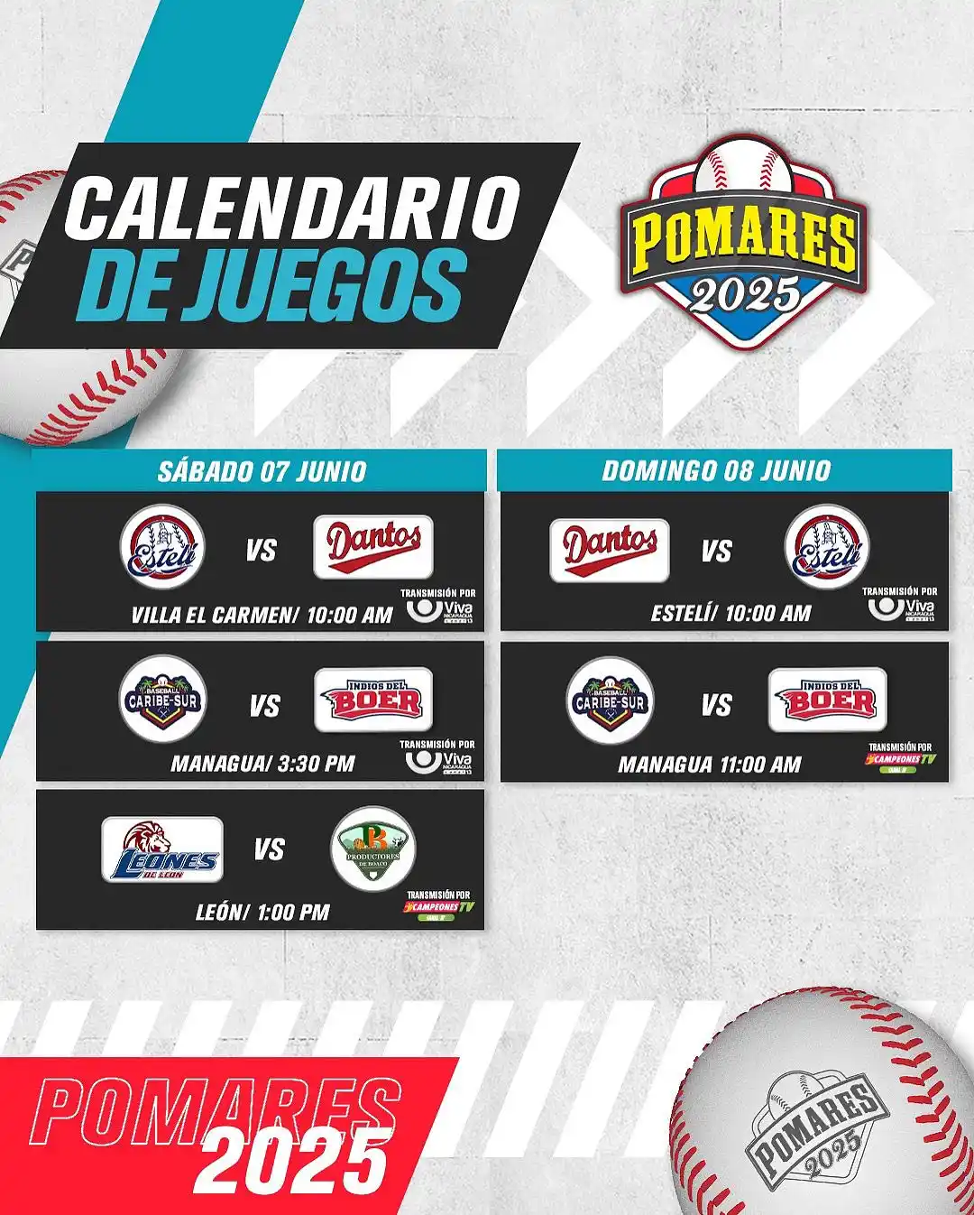 Image from Viva Nicaragua: 🔥 ¡Fin de semana de puro beisbol con el Pomares 2025! ⚾️ 📺 Transmis...