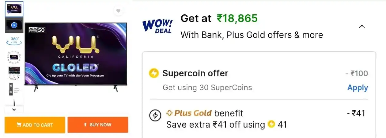Image from 📢 AsliSKP x Hidden Discount Deals & Offers 🤑 🛍️: 🛍️ Flipkart Loot : Vu 50 Inches Ultra HD 4K GLOLED Smart Google TV @1...