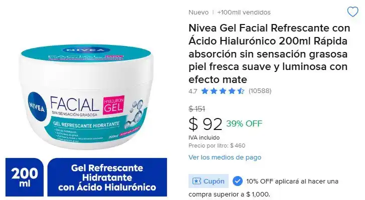 Image from Ofertones México : GEL HIDRATANTE DE NIVEA, CON ÁCIDO HIALURÓNICO🔥 Nivea Gel Facial Refr...