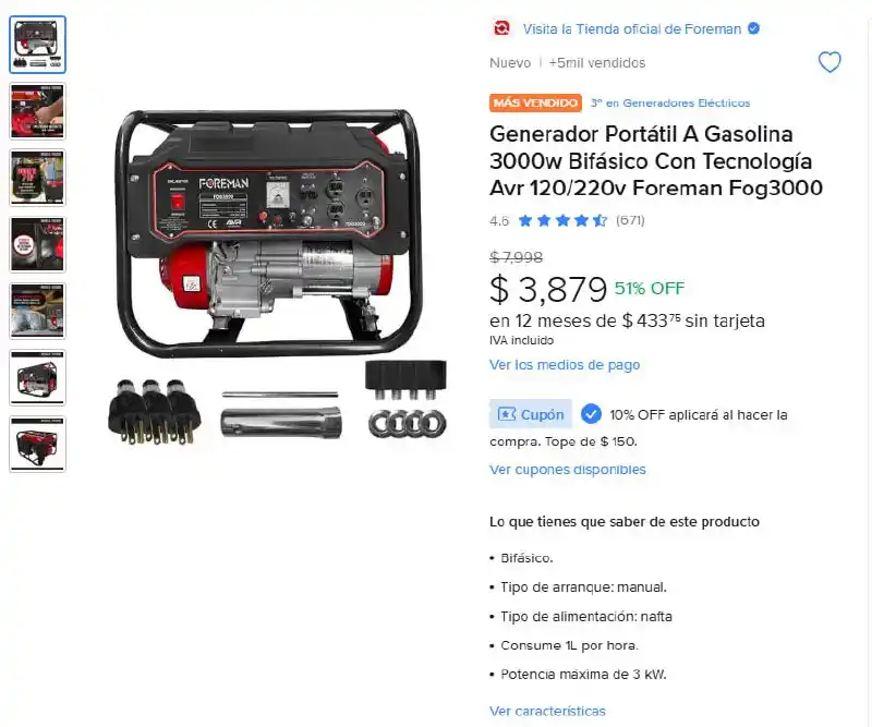 Image from Ofertones México : GENERADOR PORTÁTIL A GASOLINA 3000W - POTENCIA EN TUS MANOS! ⚡️🔥 Merc...