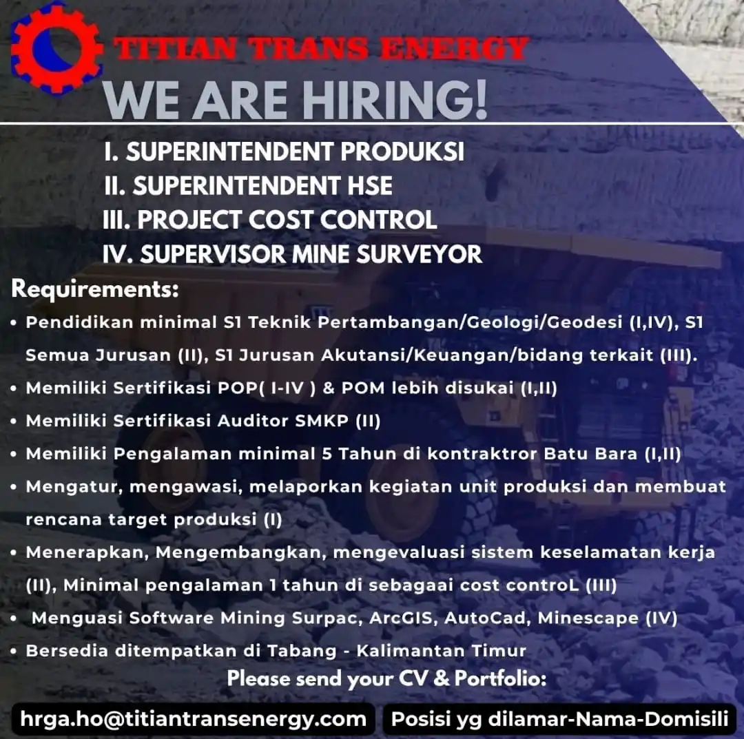 Image from Loker K3: Halo Sobat LinkedIn, Saat ini PT TITIAN TRANS ENERGY sedang membutuhka...