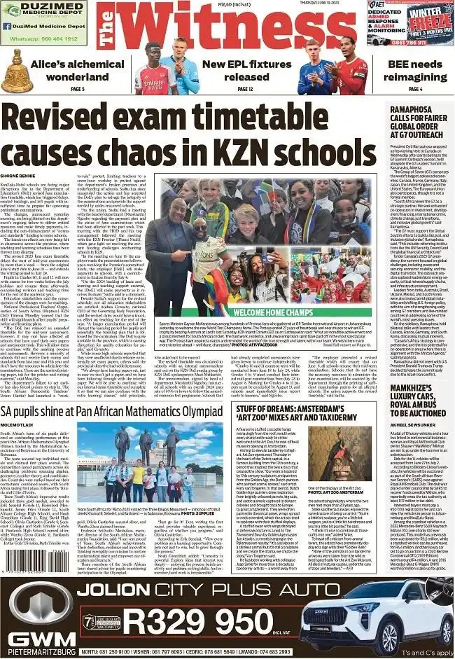 Image from The Witness: In The Witness today ☕️🗞️ Revised exam timetable causes chaos in KZN ...