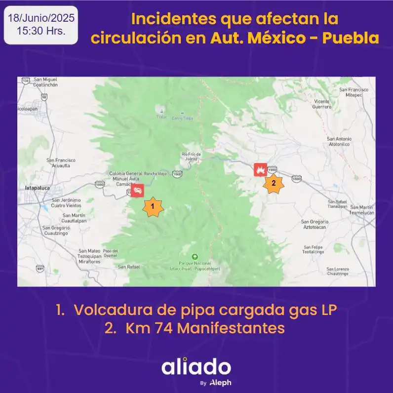 Image from C3ntro by Aleph: Incidentes que afectan la circulación en Aut. México - Puebla 1. Km 4...