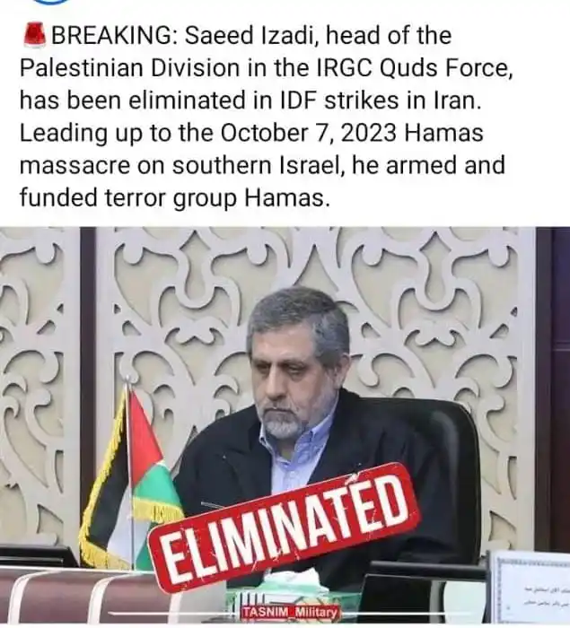 Image from SAGE GLOBAL RESPONSE : Isreal eliminated another IRGC top commanderIsreal eliminated another ...
