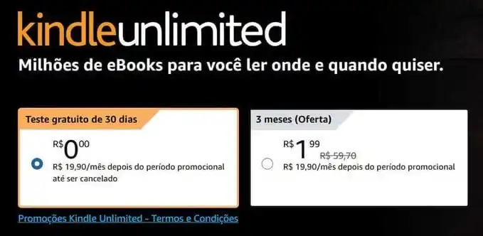 Image from Promos da Monyi : ➡️ Kindle Unlimited 30 dias GRÁTIS! ✨3 meses por 1,99 em contas sele...