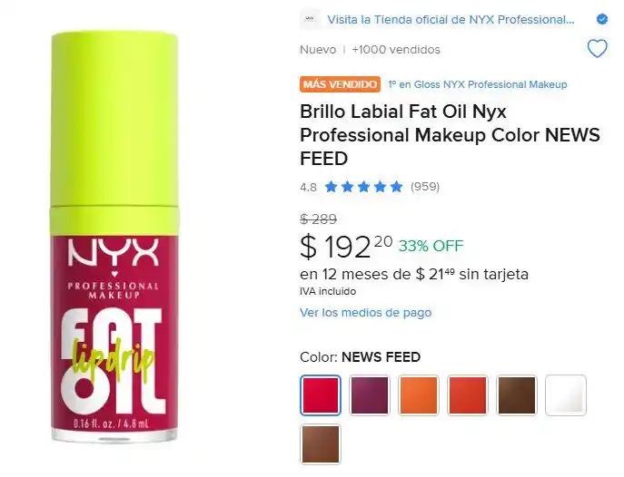 Image from Ofertones México : LIP OIL DE NYX, EN TONO NEWS FEED🔥 Brillo Labial Fat Oil Nyx Professi...