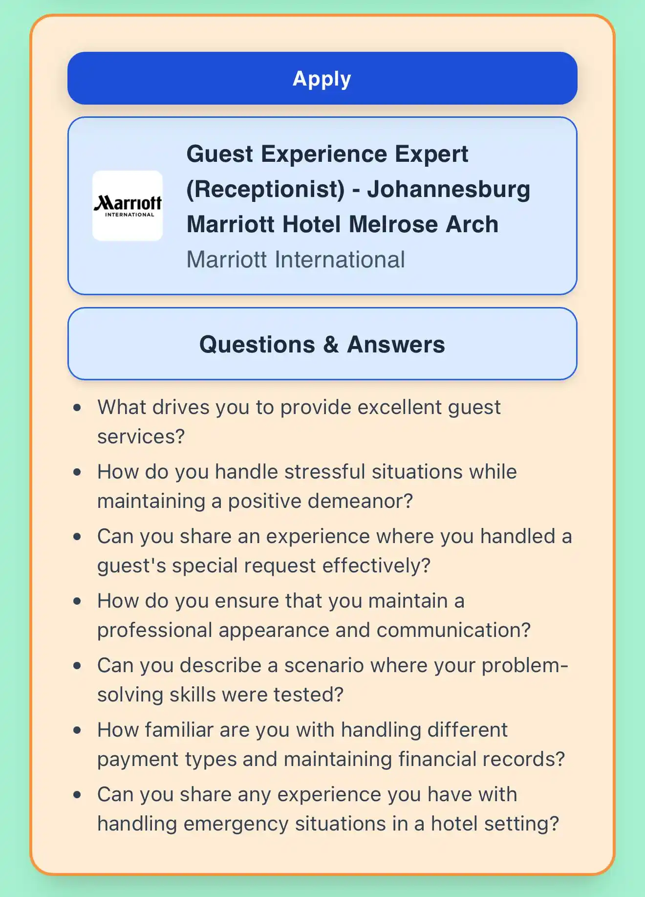 Image from Prayer and Career Guidance : Marriott International - Guest Experience Expert (Receptionist) - Joha...