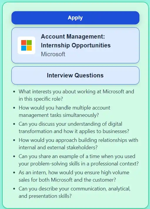 Image from Prayer and Career Guidance : Microsoft - Account Management: Internship Opportunities 📍 Location:...