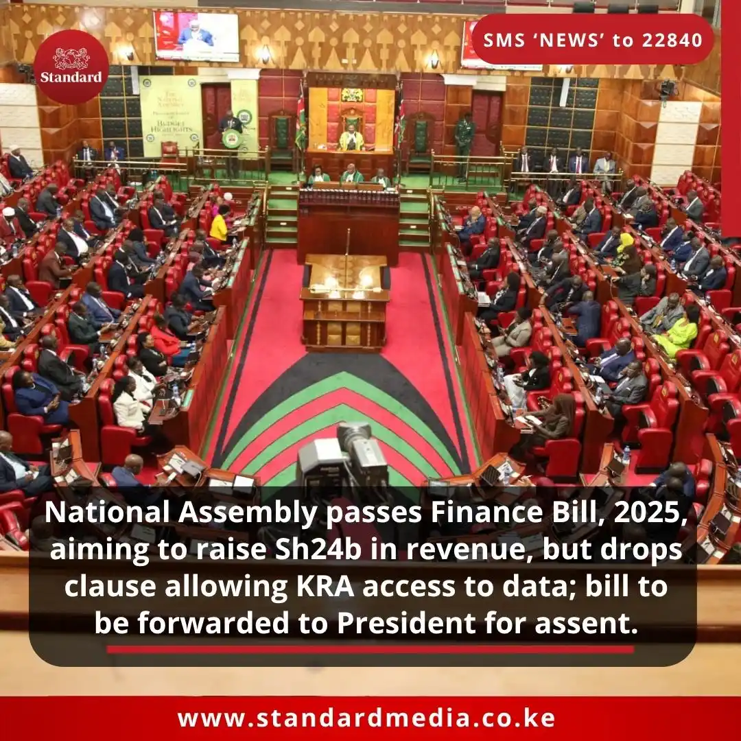Image from The Standard: National Assembly passes Finance Bill, 2025, aiming to raise Sh24b in ...