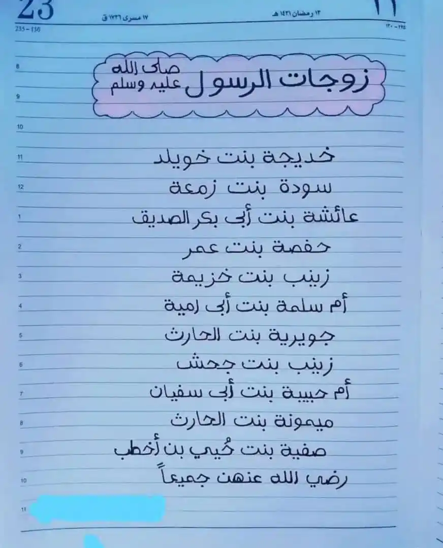 Image from مــوعـظـــة: ننصحكم بحفظها   وزوجات النبي صلى الله عليه وسلم مجموعات في قولك (خس مع...