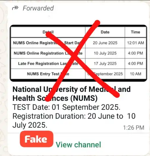Image from Pak Learning Spot - PLS Academy: NUMS Admissions Fake Alert 🚨  Details shared 2 days ago 👉🏻https://w...