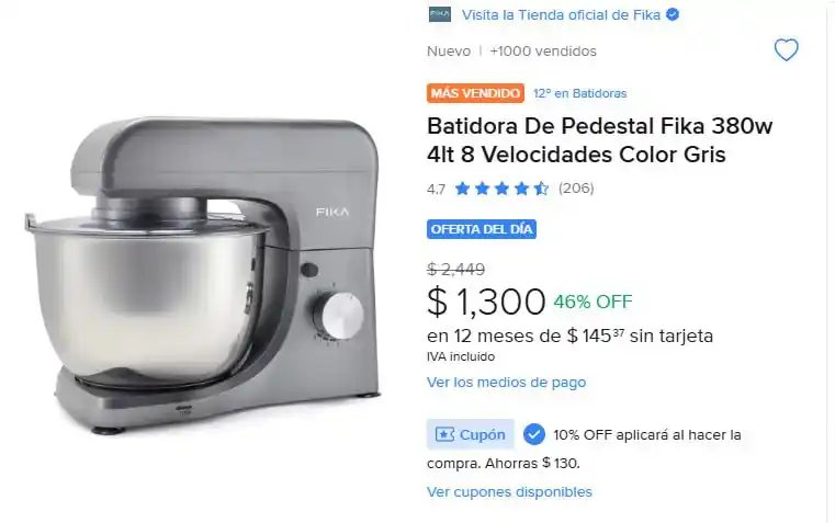 Image from Ofertones México : ¡OFERTA IMPERDIBLE! BATIDORA DE PEDESTAL FIKA 380W - 8 VELOCIDADES 🎉�...