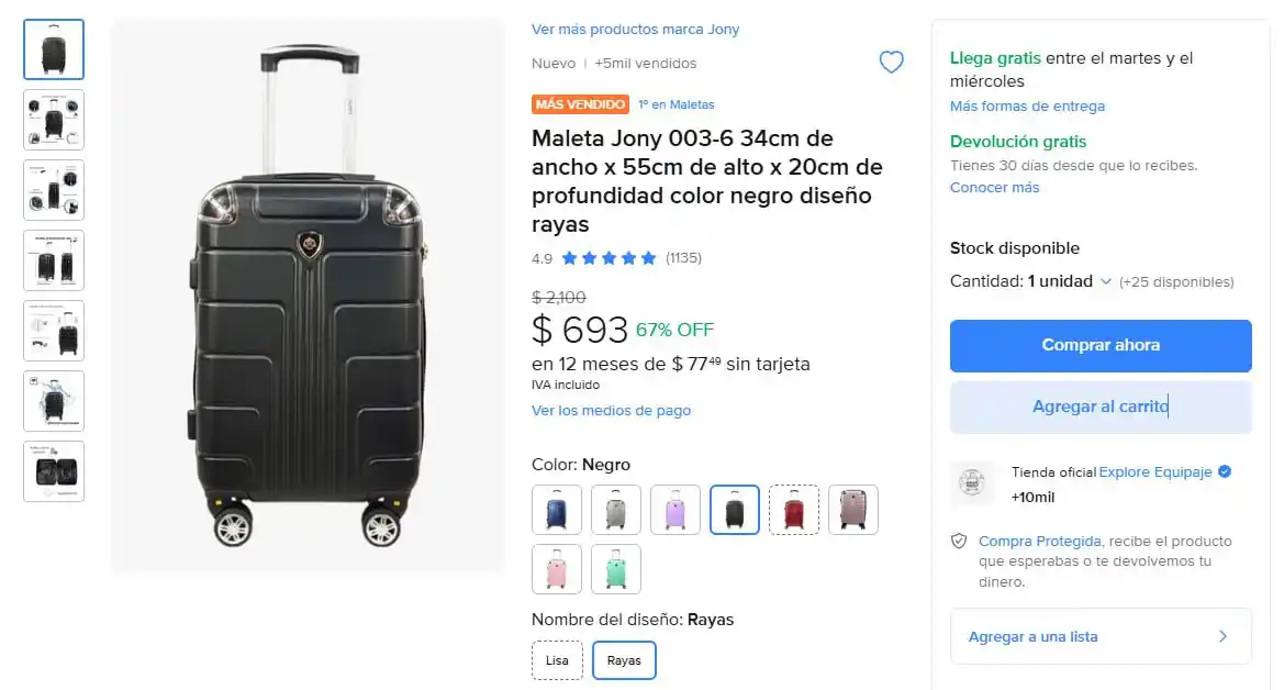 Image from Ofertones México : ¡OFERTA IMPERDIBLE! MALETA JONY 003-6 EN COLOR NEGRO 👜✈️ MercadoLibre...