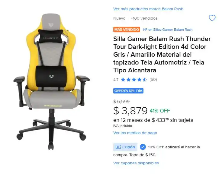 Image from Ofertones México : ¡OFERTA IMPERDIBLE! SILLA GAMER BALAM RUSH THUNDER TOUR DARK-LIGHT EDI...