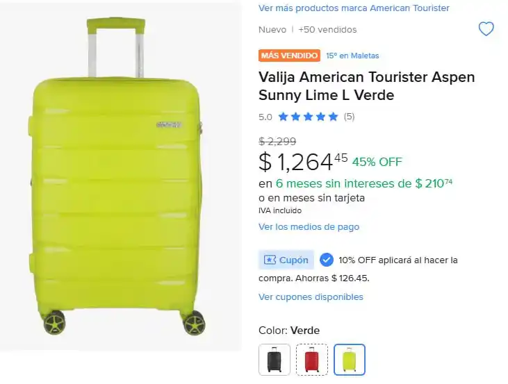 Image from Ofertones México : ¡OFERTA IMPERDIBLE! VALIJA AMERICAN TOURISTER ASPEN EN COLOR SUNNY LIM...