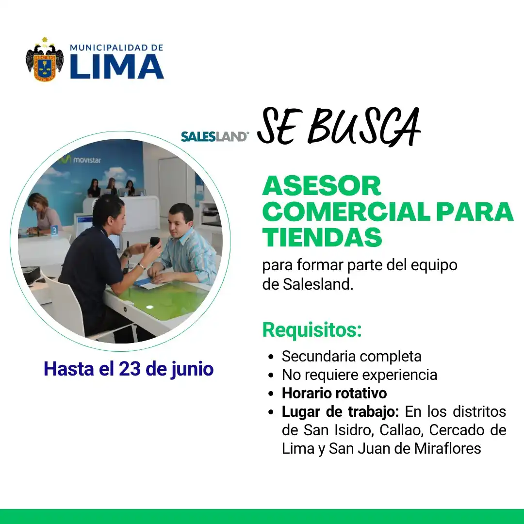 Image from Lima Emplea 💼💼: 📢✨ *¡Oportunidad en VENTA directa con MOVISTAR!* Salesland está en la...