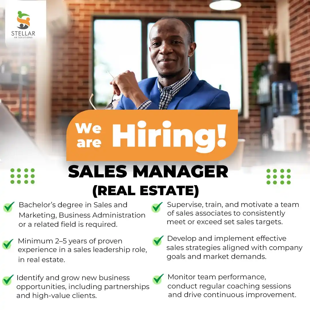 Image from Stellar HR Jobs: Our client in the Real Estate industry is seeking to recruit a Sales M...