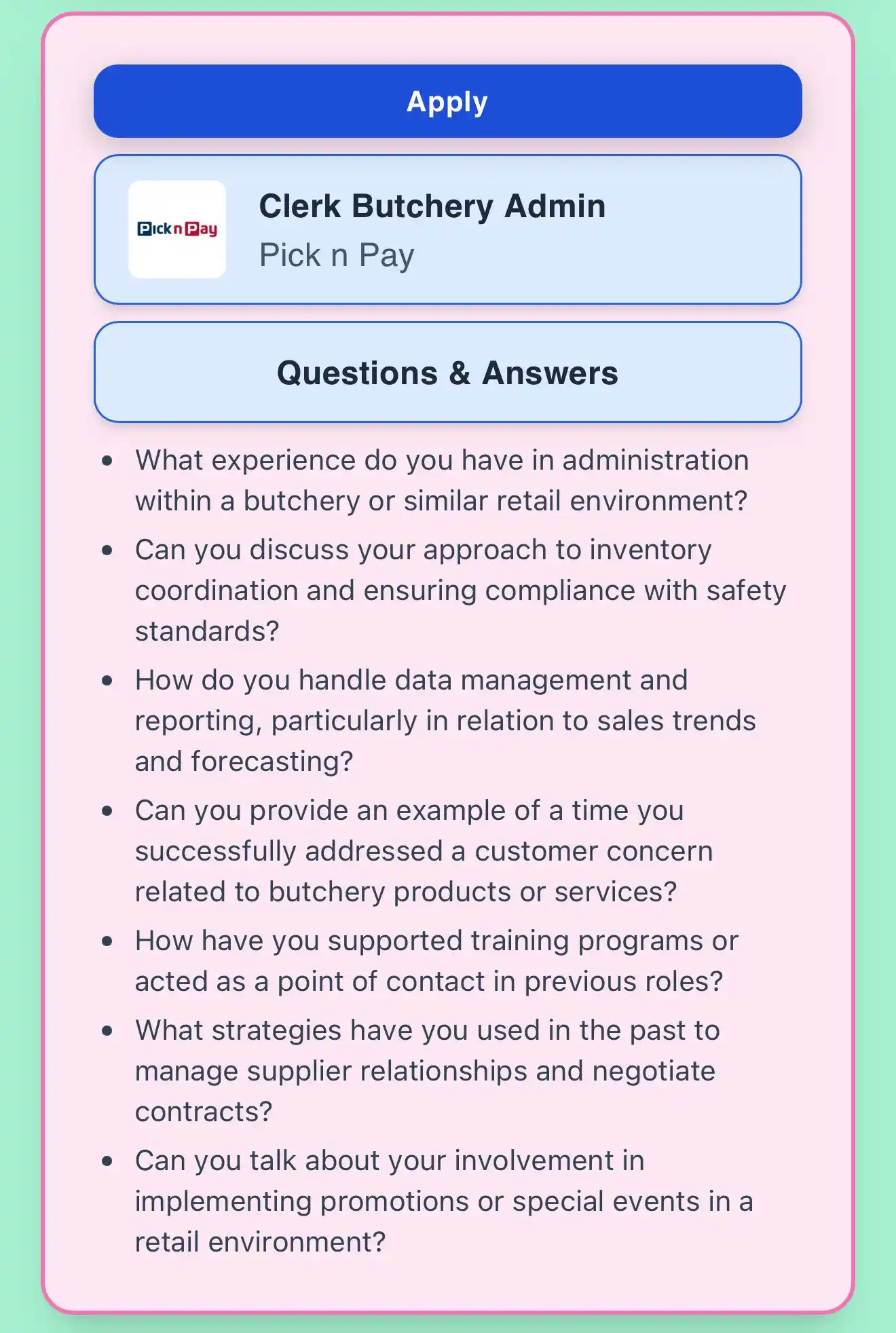 Image from Prayer and Career Guidance : Pick n Pay - Clerk Butchery Admin  📍 Location: HO KENL - Kenilworth C...