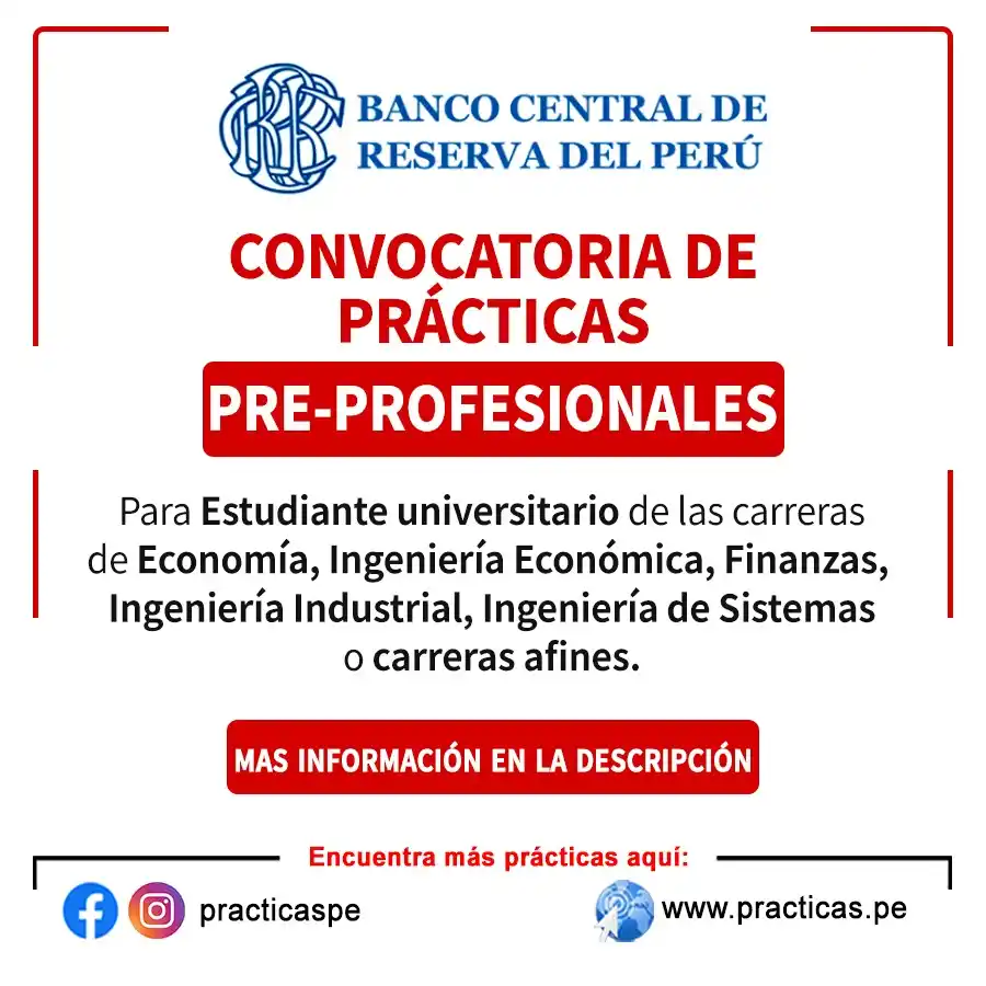 Image from Convocatorias Ing. De Sistemas: Empleos - Prácticas - Capacitaciones: 🎯 Prácticas en BANCO CENTRAL DE RESERVA(BCRP) - Lima  Más información...