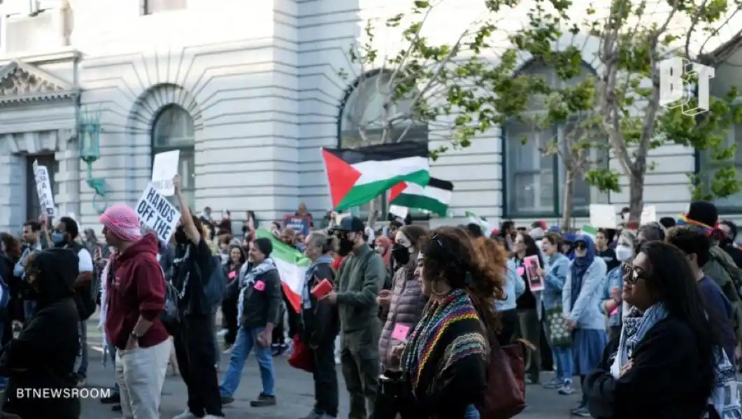 Image from Quds News Network: Protesters take the streets in San Francisco denouncing the Israeli at...