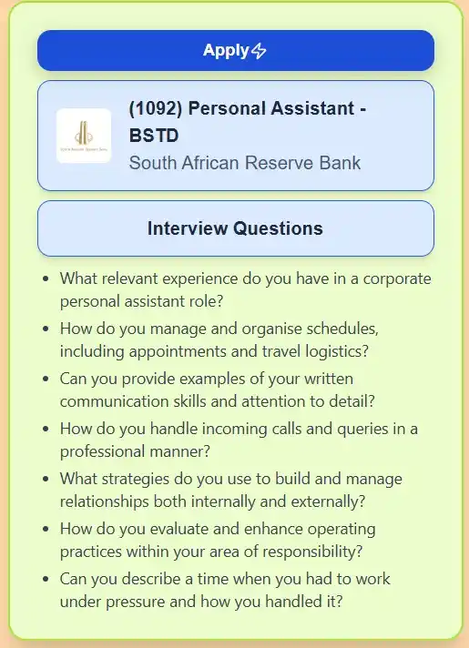 Image from Prayer and Career Guidance : South African Reserve Bank - (1092) Personal Assistant - BSTD 📍 Loca...