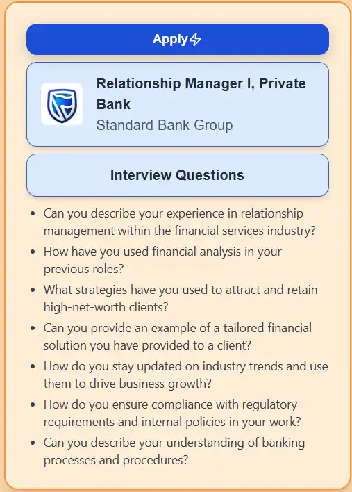 Image from Prayer and Career Guidance : Standard Bank Group - Relationship Manager I, Private Bank 📍 Locatio...