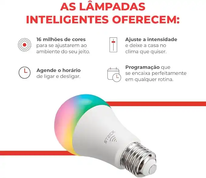 Image from Achados Da Jú - Cupons e Promoções 🩷: Steck, Lâmpada Inteligente 12W, RGBW Wi-Fi, Bivolt.   ❌ DE: R$69,28 ✅ ...