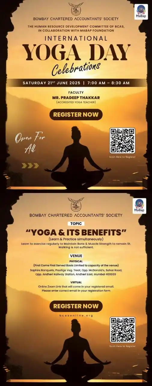Image from Bombay Chartered Accountant Society: Stretch, Breathe, Strengthen! BCAS, jointly with Mabap Foundation, in...
