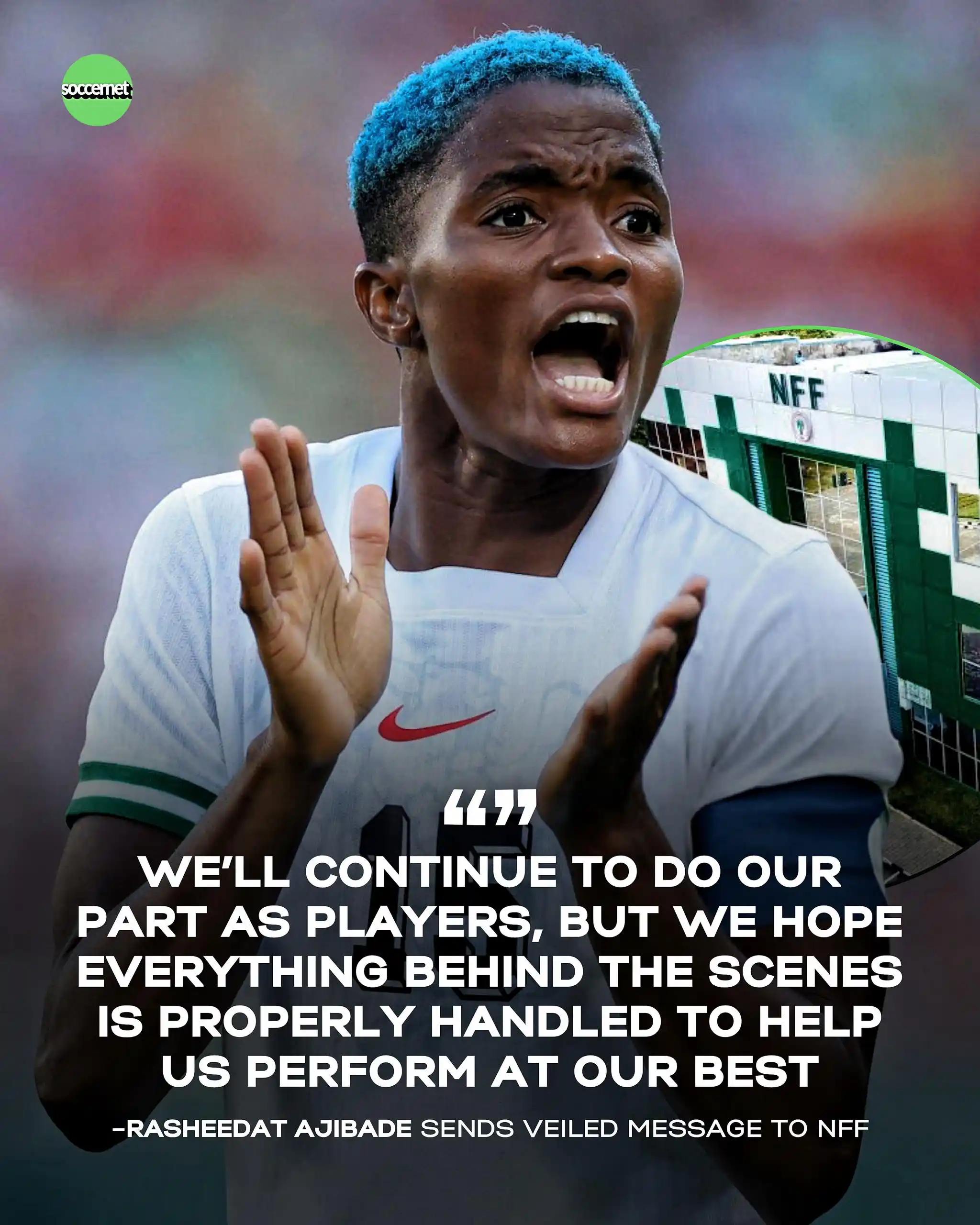 Image from Soccernet.ng: Super Falcons captain Ajibade sends veiled warning to NFF ahead of Nig...