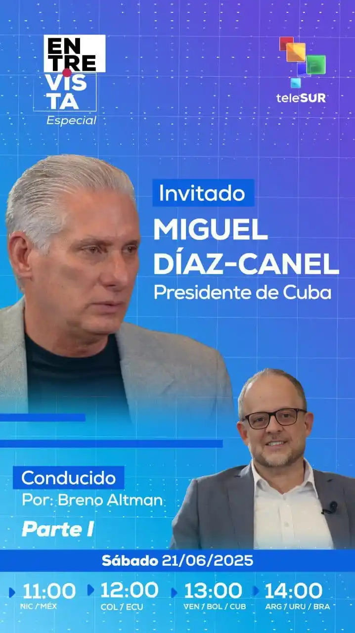Image from teleSUR: 📹 teleSUR le propone una entrevista especial con el Pdte. de Cuba, Mi...