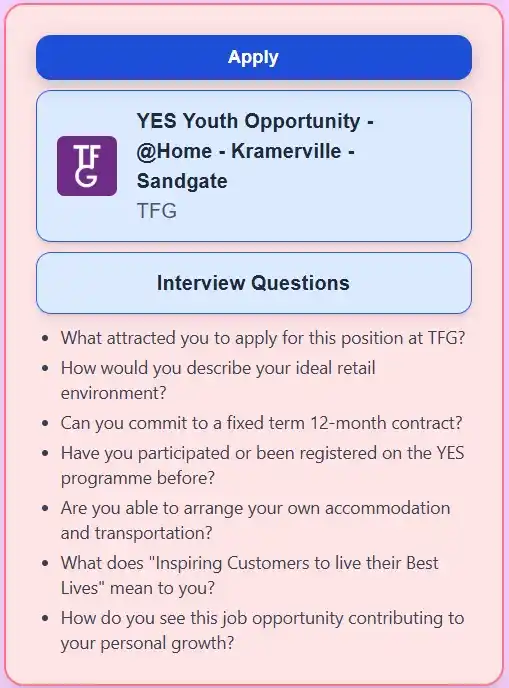 Image from Prayer and Career Guidance : TFG - YES Youth Opportunity - @Home - Kramerville - Sandgate 📍 Loca...