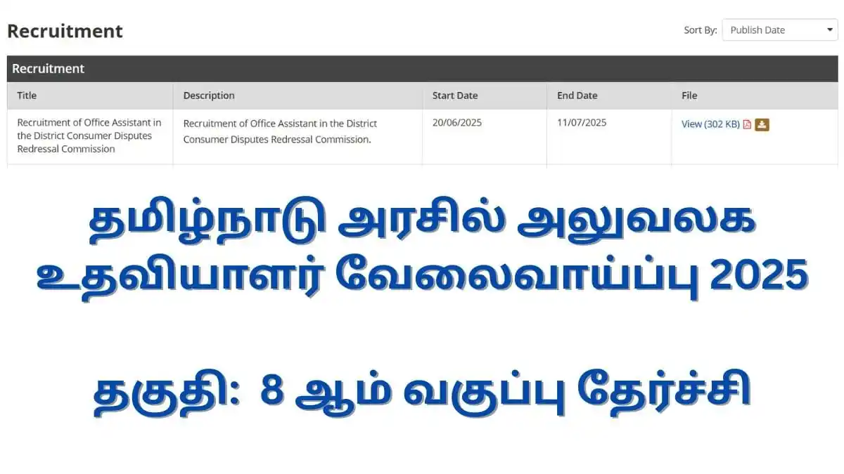 Image from Job Updates Tamil: தமிழ்நாடு அரசில் அலுவலக உதவியாளர் வேலைவாய்ப்பு 2025! தகுதி: 8 ஆம் வகுப...