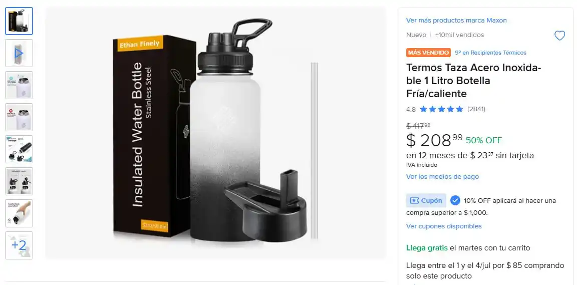 Image from Ofertones México : TREMENDA BOTELLA DE ACERO INOXIDABLE 18oz 💧☕️ MercadoLibre: Termo De ...