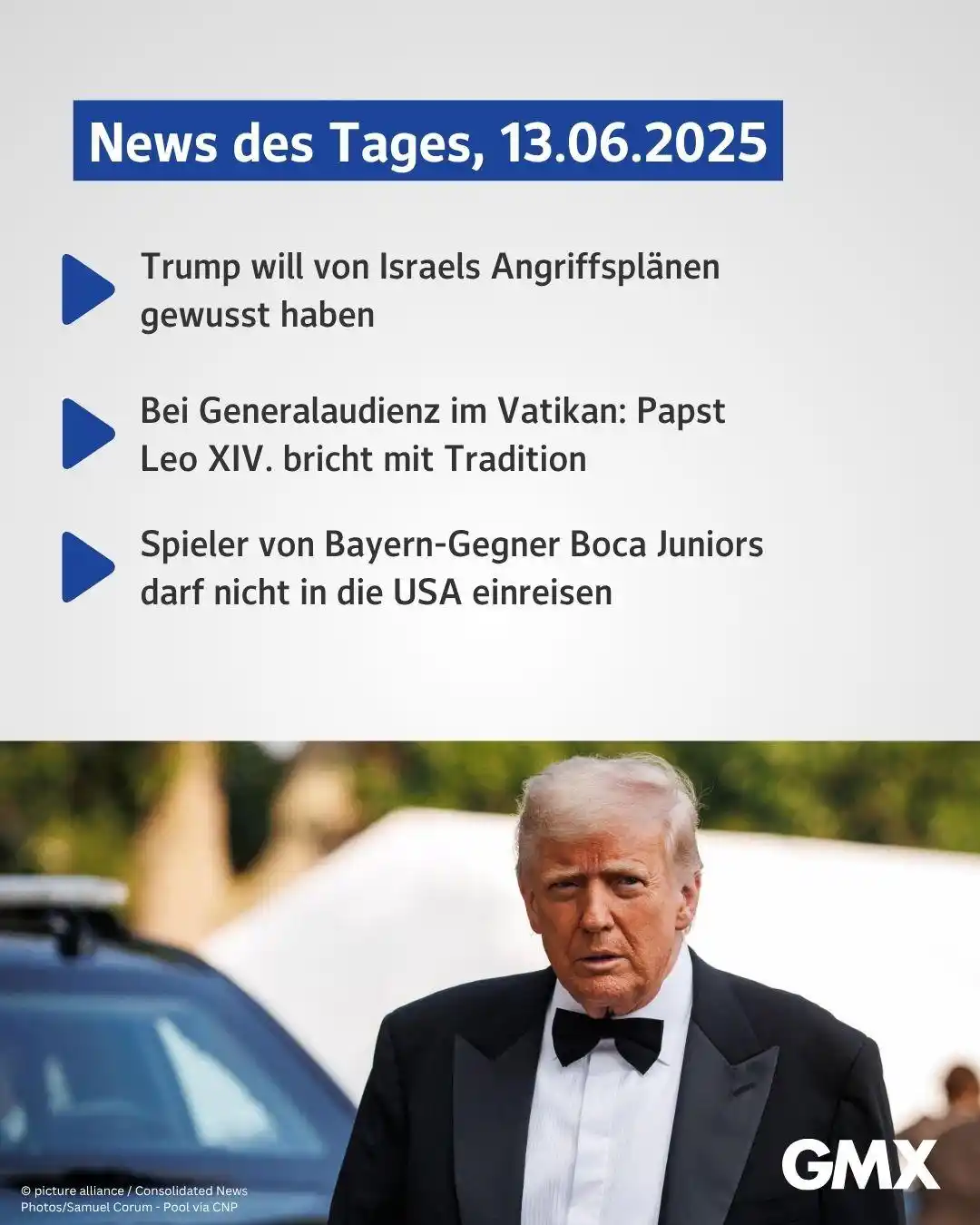 Image from GMX News: ➡️ Trump will von Israels Angriffsplänen gewusst haben https://gmx.net...