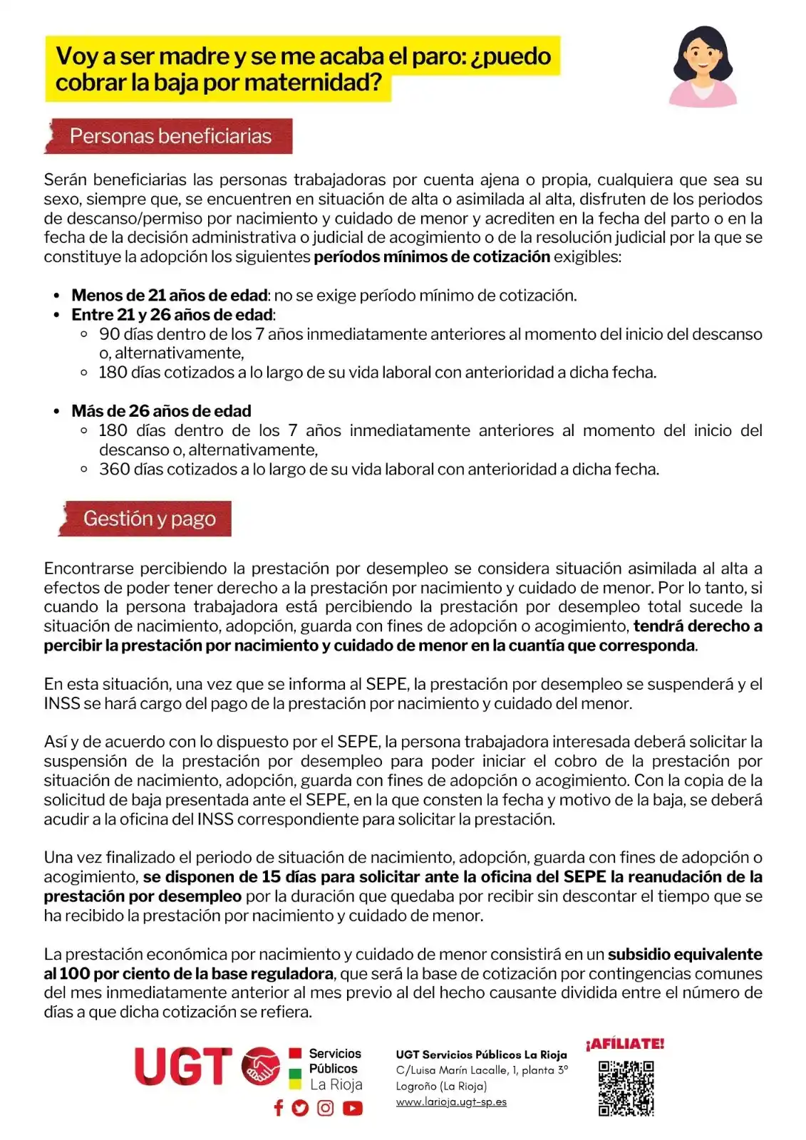 Image from UGT Servicios Públicos La Rioja: 👩🏽‍🍼 Voy a ser madre y se me acaba el paro: ¿*puedo cobrar la baja ...