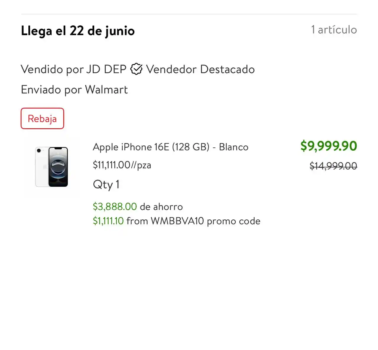 Image from Ofertones México : Walmart: Apple iPhone 16E (128 GB) - Blanco  👉Ver Oferta: https://bit...