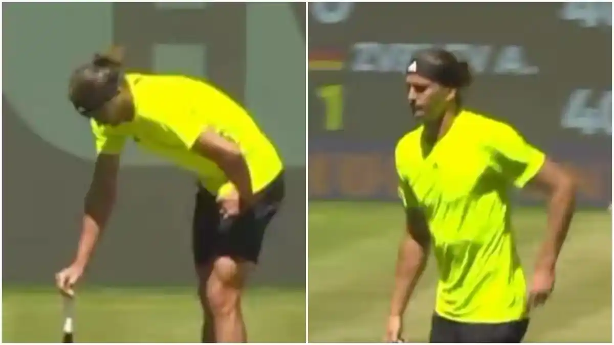 Image from Sport Fanpage.it: *Zverev si piega all’improvviso in due mentre gioca con Cobolli: corre...