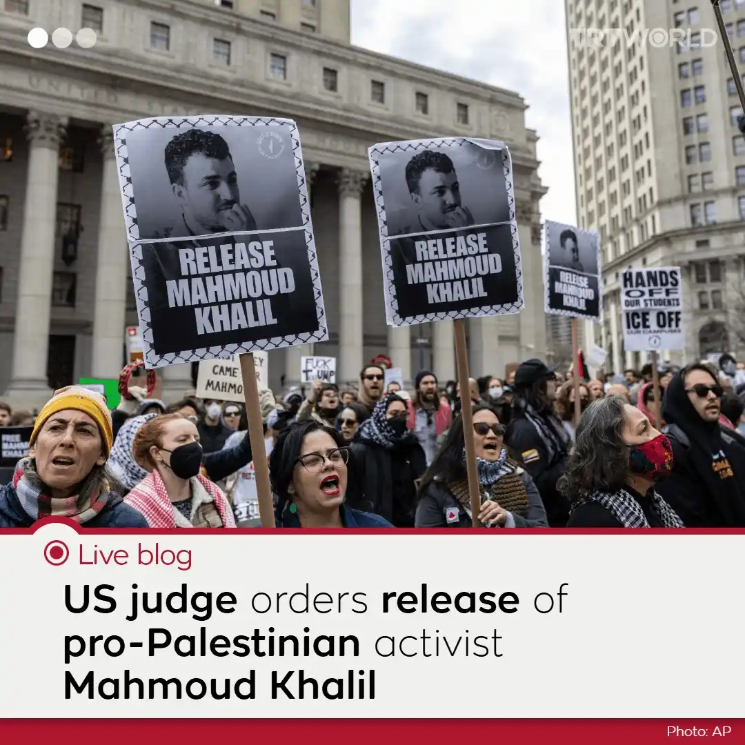 Image from TRT World: A US judge orders the release of Mahmoud Khalil, a prominent pro-Pales...