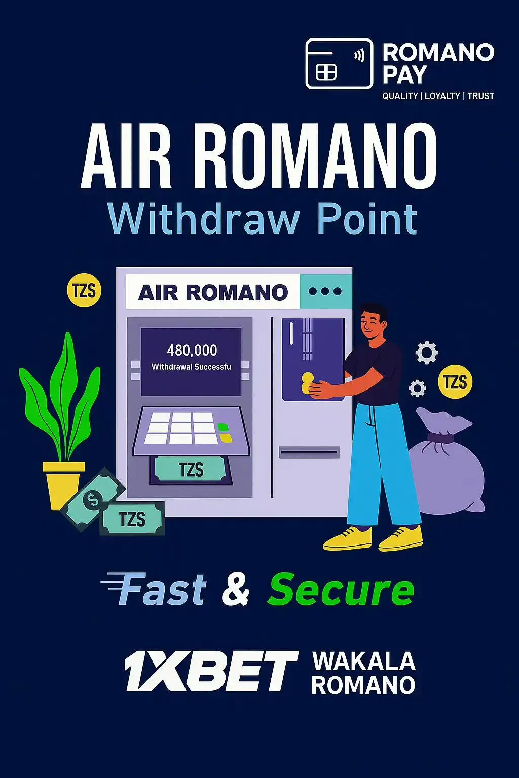 Image from ๐๐ค๐ข๐๐ฃ๐ค ๐๐๐ฎ ๐ณโ
๏ธ: *๐ณ AIR ROMANO โ Kituo Rasmi cha Withdraw kwa wateja wa 1XBET wanaotum...