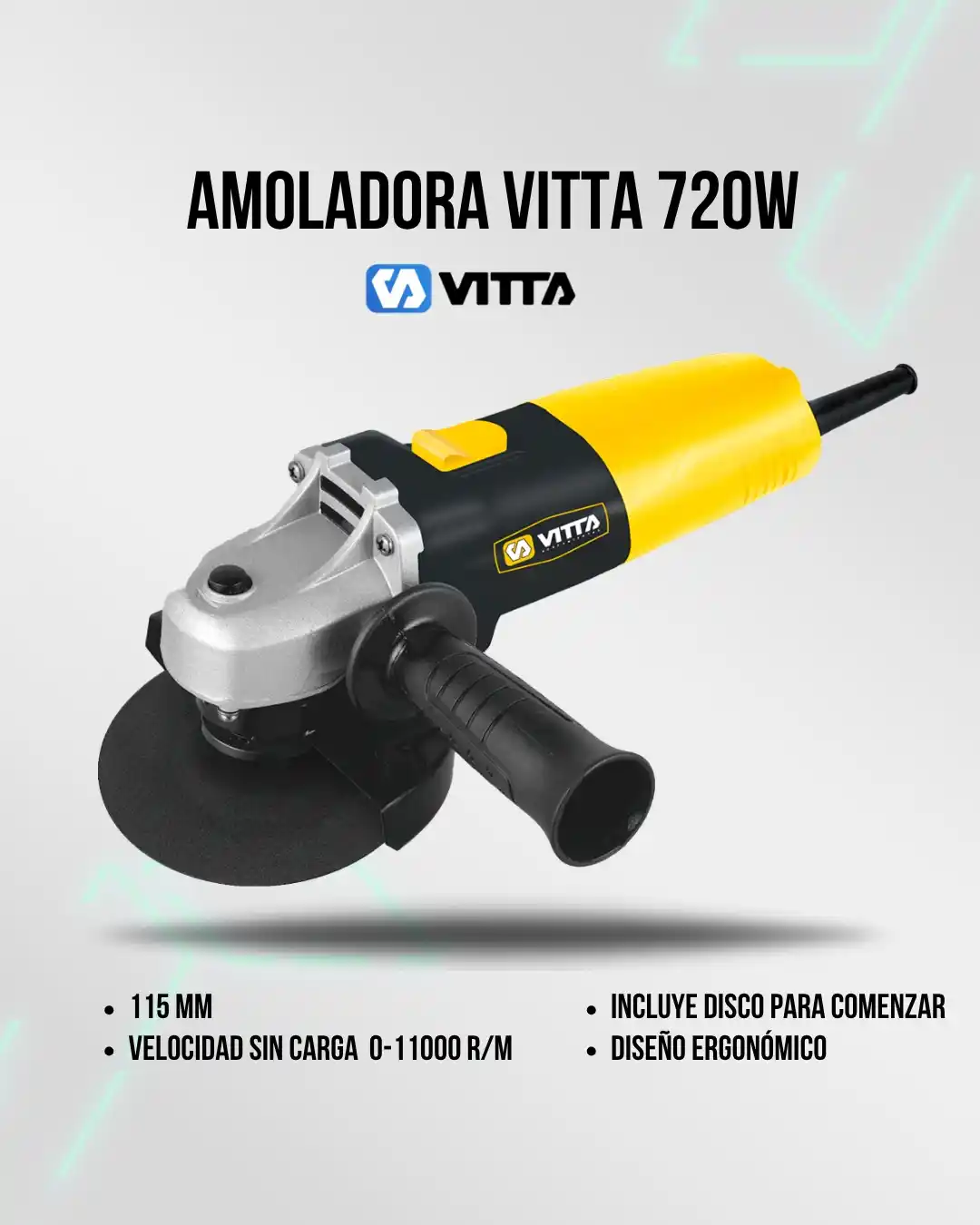 Image from Attain (Importadora Mayorista): 🛒 *Amoladora Vitta 720W (N°5174)* 💿 Incluye disco para comenzar 📏 D...