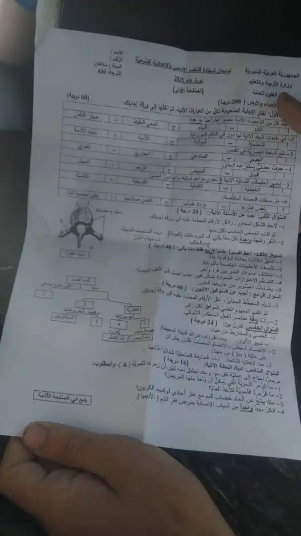 Image from الـتـعلـيـم_الـسـوري_الـحـر✅: *اسئلة الصف التاسع مادة العلوم العامة دورة 2025* *الصفحة الاولى* <a ...