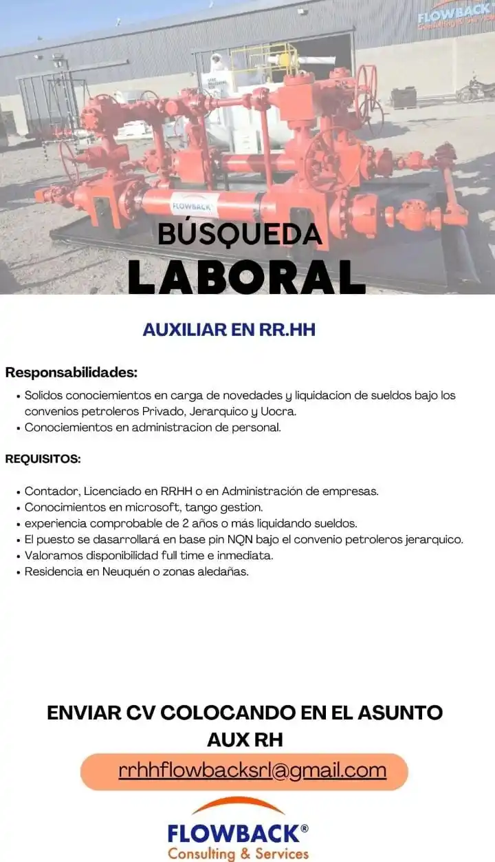 Image from 🌈✨️ Empleo360 💖: 🫱🏻🫲🏻✨ *Auxiliar de Recursos Humanos* 📍 *Neuquén* 📧 rrhhflowba...