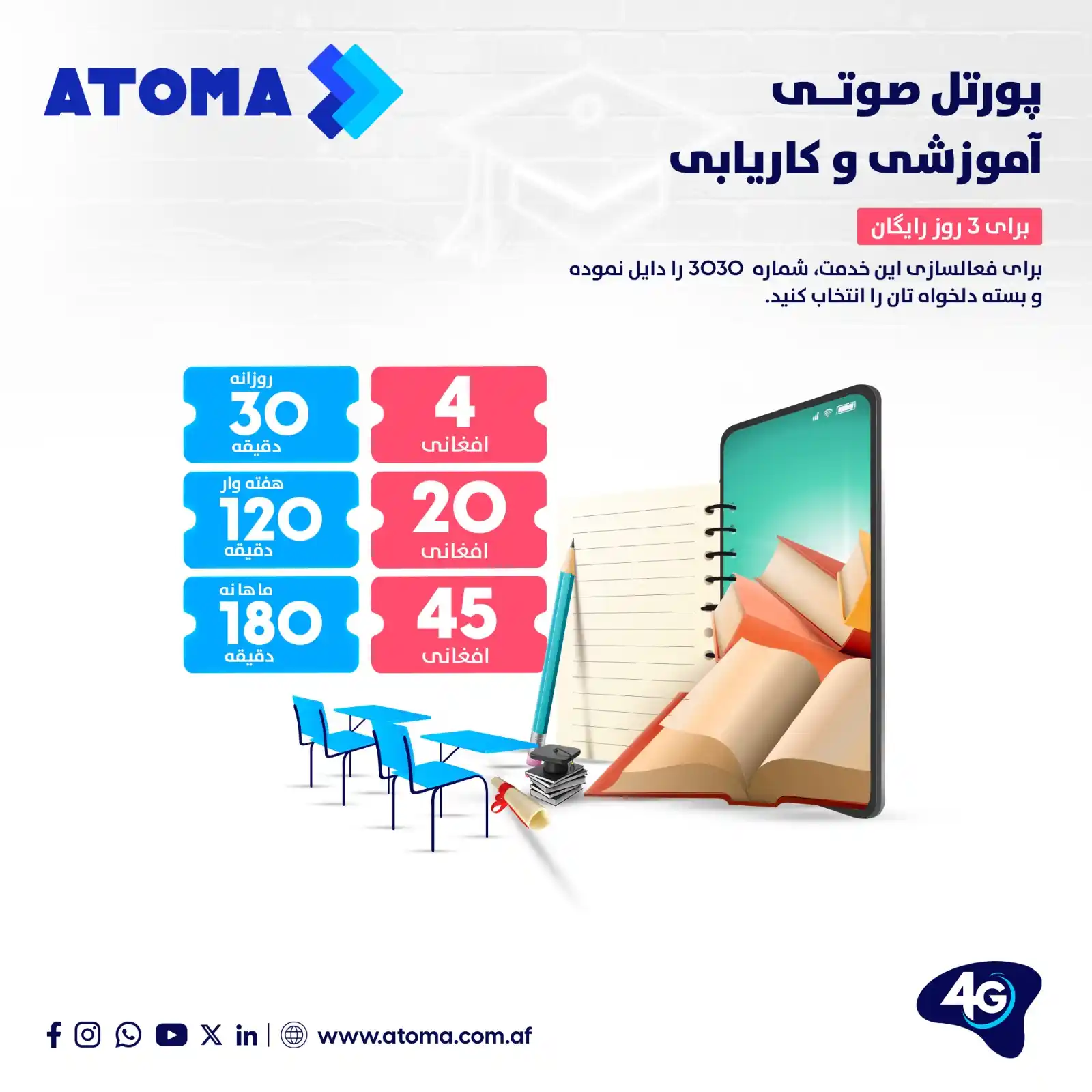 Image from ATOMA: با پورتل صوتی آموزشی و کاریابی اتوما شما می توانید با دایل نمودن شماره...